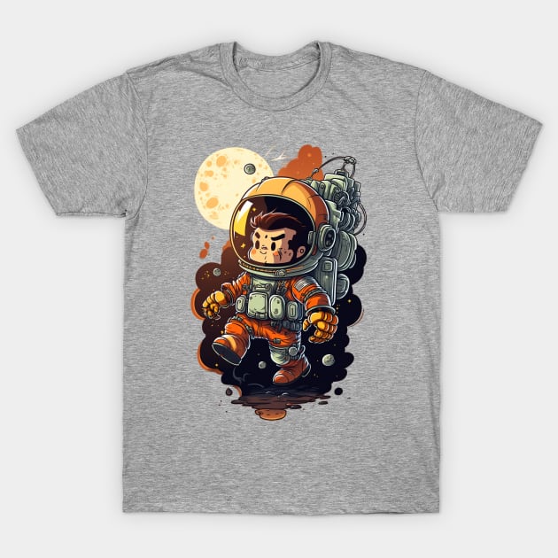 CUTE CHIBI MECH ASTRONAUT IN OUTERSPACE WITH PLANETS T-Shirt by athirdcreatives